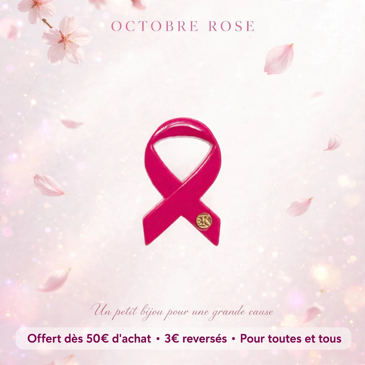 Pin's Ruban Rose - Octobre Rose- BK (Offert dès 50 euros d'achat)