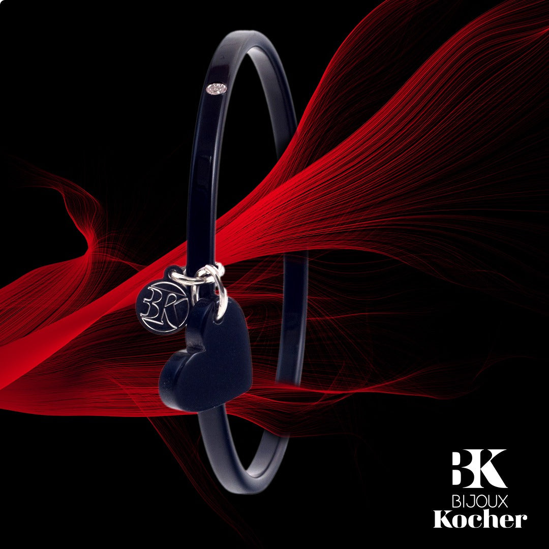 Bracelet AMOUR - Noir charme Cœur Argentée