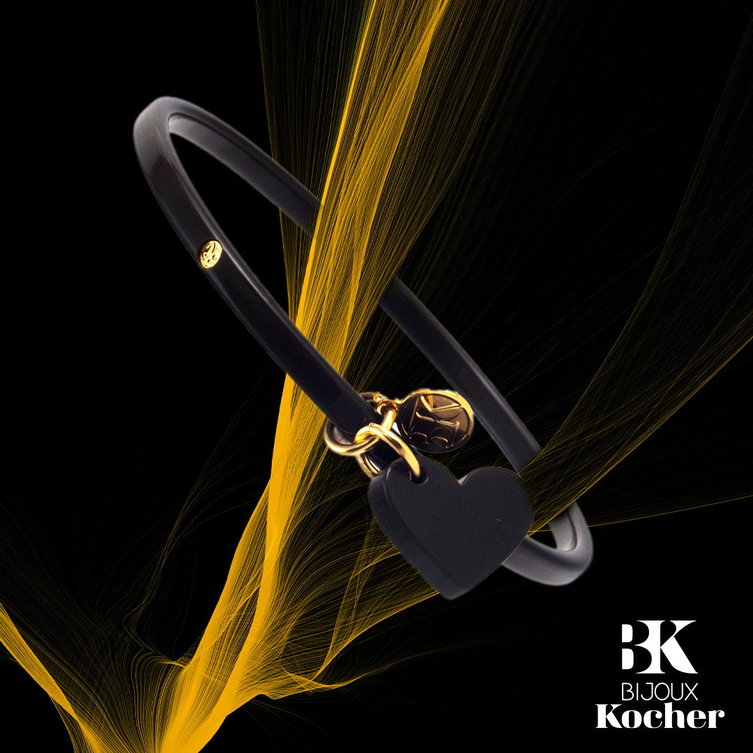 Bracelet AMOUR - Noir charme Cœur Dorée