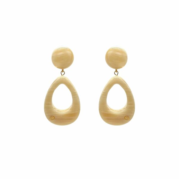 Boucles d’oreilles pendantes en acétate avec cabochon rond et goutte suspendue couleur ivoire, bijou tendance et léger.